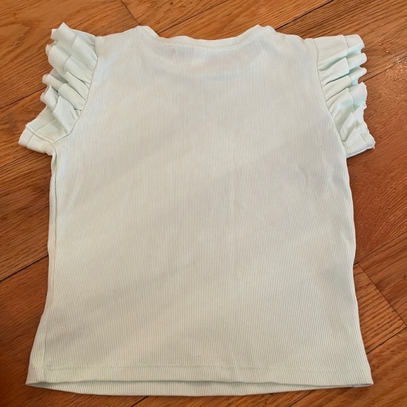 Mint green ribbed franki by francesca’s top with ruffled sleeves for girls - Picture 2 of 4